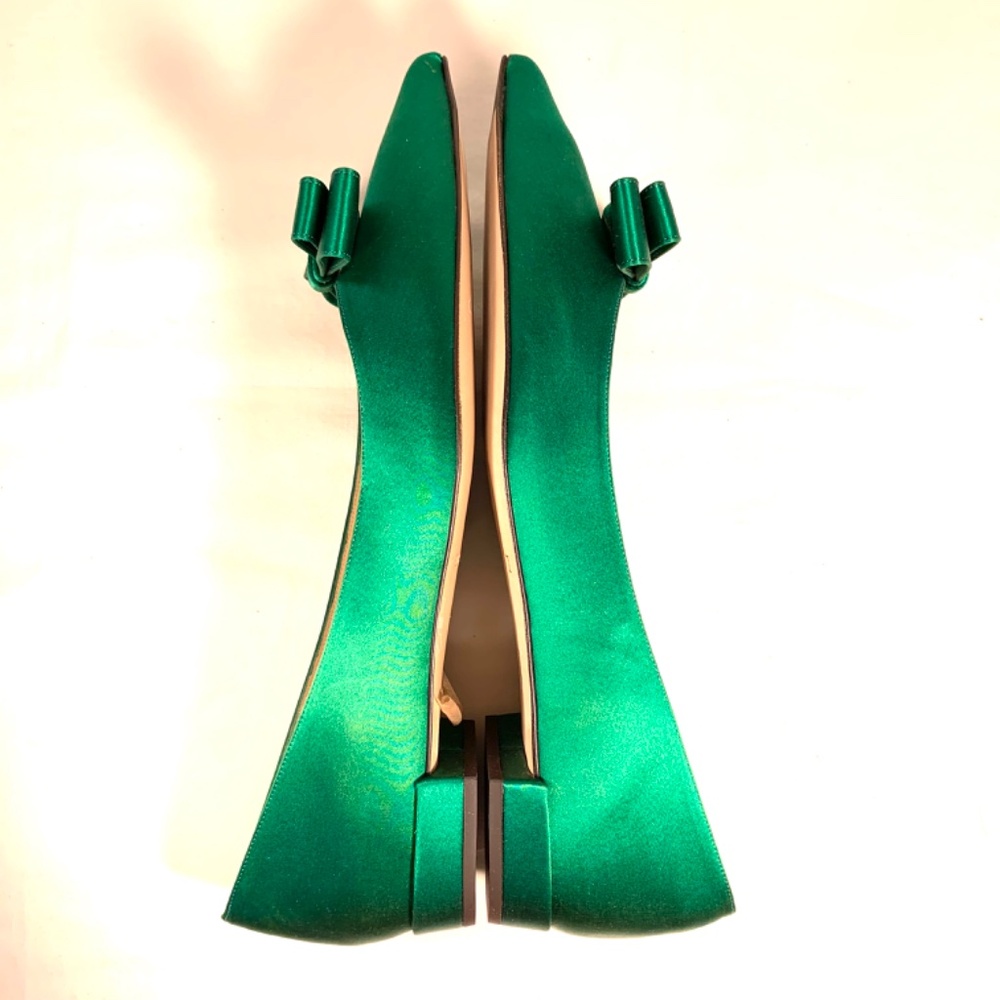LK Bennett Pointed-Toe Flats in Emerald Green Satin with Bow Detail size 41/10.5 - Picture 8 of 12